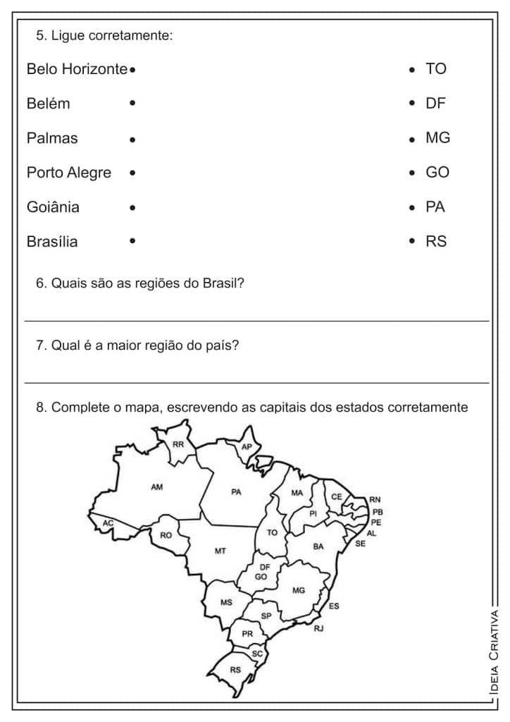 Atividades Sobre Estados Capitais E Regi Es Do Brasil Geografia