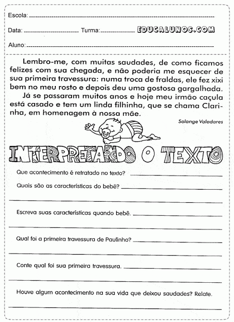 Atividade de português 4° ano para imprimir