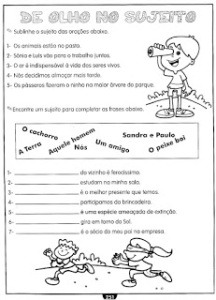 Atividades de Sujeito e Predicado para 3º,4º e 5º ano