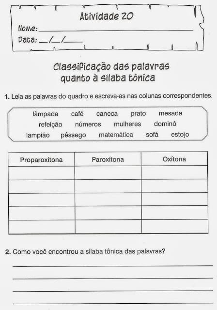 atividades de portugues classifique