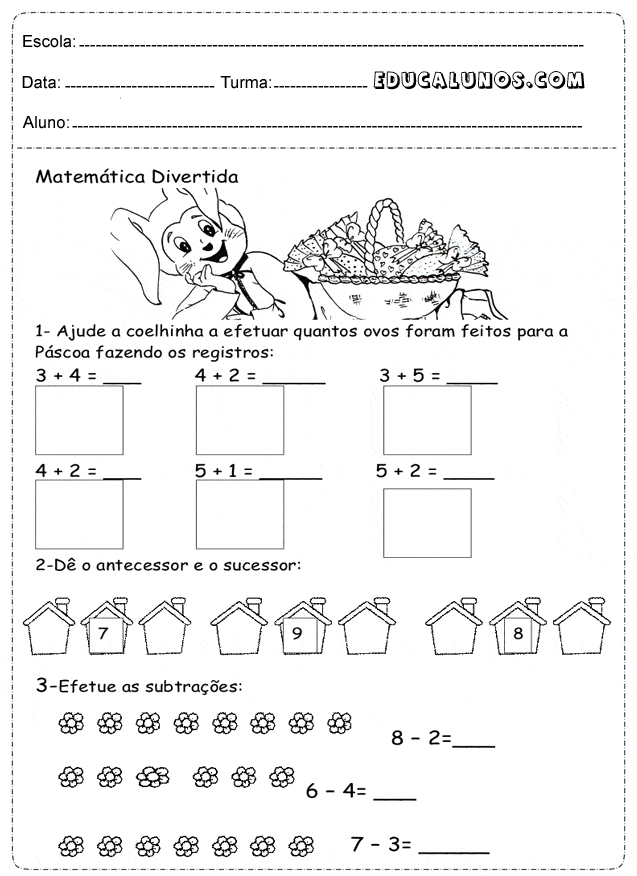 Atividade de matemática para crianças