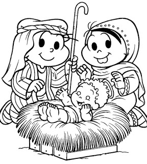 natal-colorir monica e cebolinha menino jesus