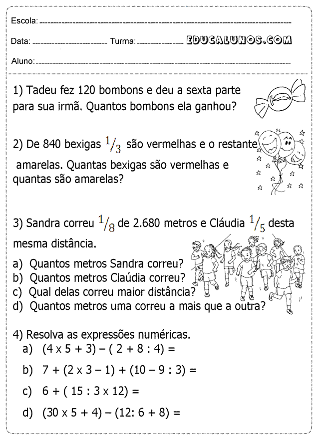 Problemas de matemática 5° ano - Atividades Pedagógicas