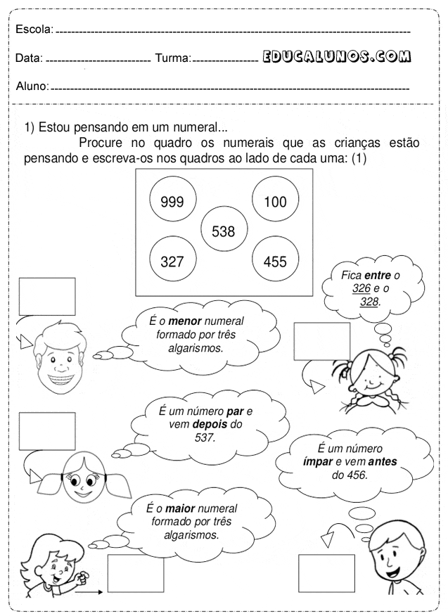 Atividade De Matemática Para 3º Ano - Clickandgo