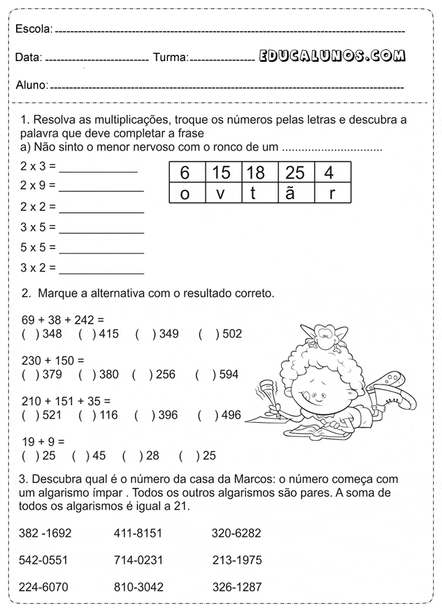 Atividades de Matemática para 3º Ano do Ensino Fundamental