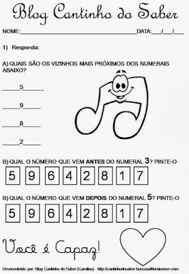 Atividade numerais alfabetização