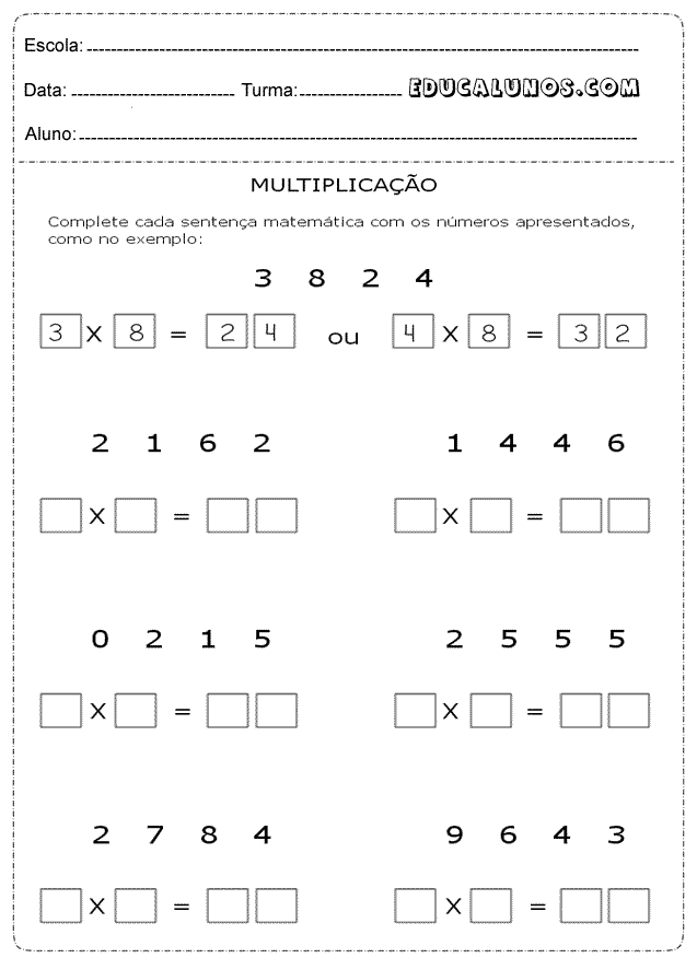 Atividades de Matemática 4º ano