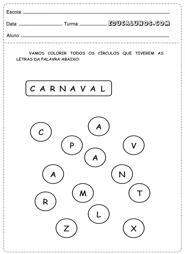 Atividade de carnaval para o fundamental