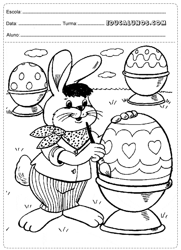Atividades de colorir Páscoa, Coelho e ovo da páscoas