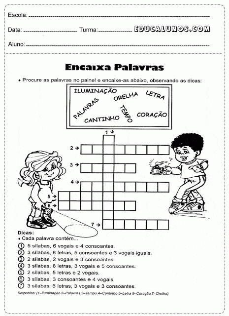 Exercícios básicos de português para o 4° anos