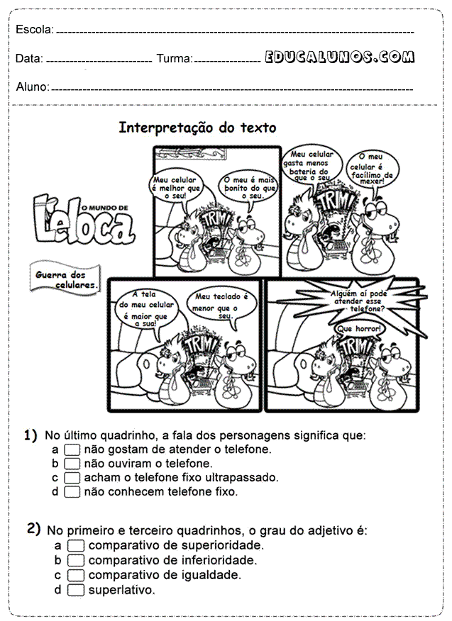 Atividades para o 5° ano Língua Portuguesas