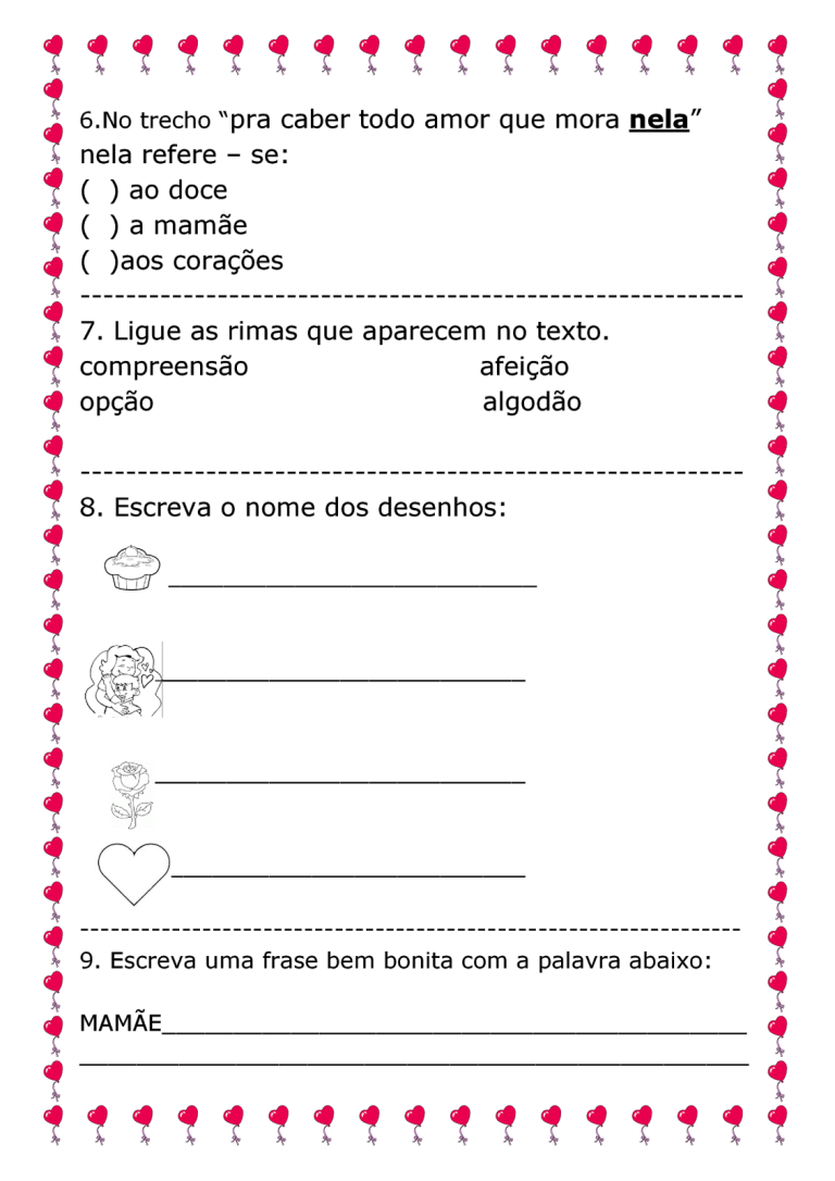 Atividade para o Dia das mãe - texto com interpretação