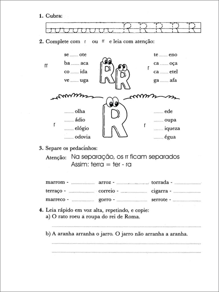 Letra R - R no início, R intervocálico, R no final das sílabas e