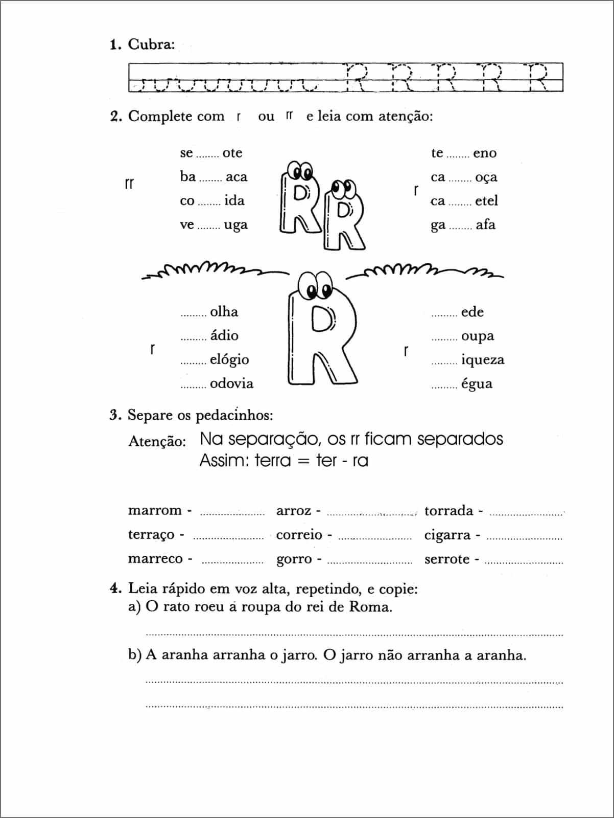 Atividades com R e RR para alfabetização - Atividades Pedagógicas