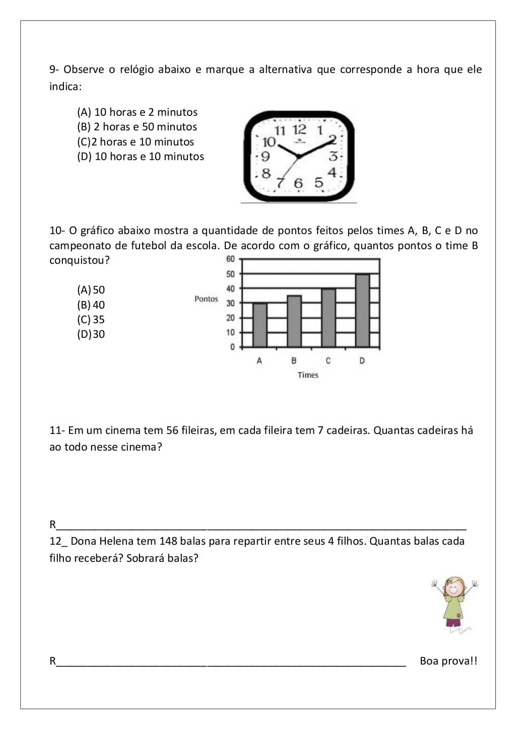 2 Prova de Matemática 4º Ano Suely