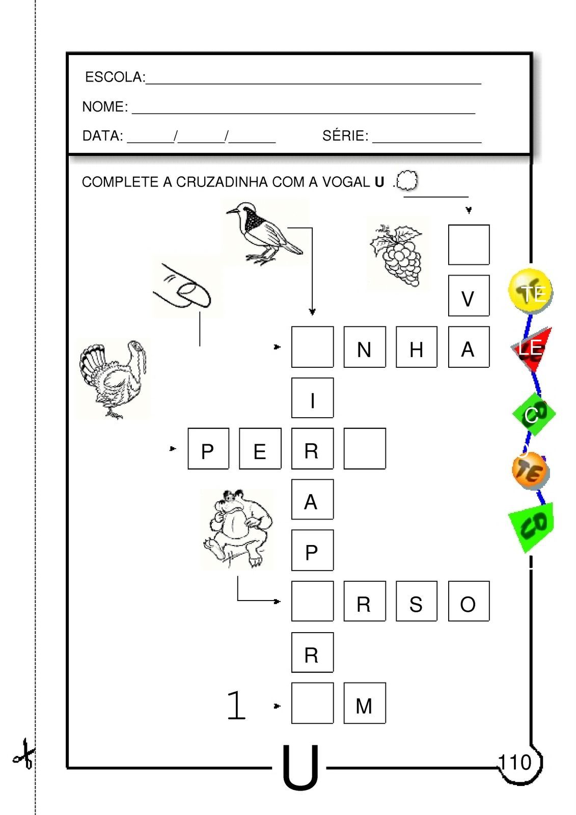 COMPLETE A CRUZADINHA COM OS NOMES DAS PEÇAS DO JOGO DE TABULEIRO