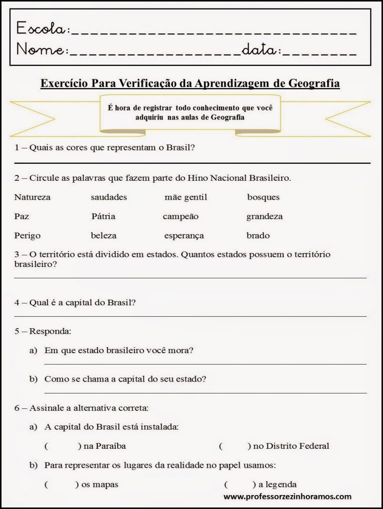 AVALIAÇÕES DE GEOGRAFIA PARA O 5º ANO