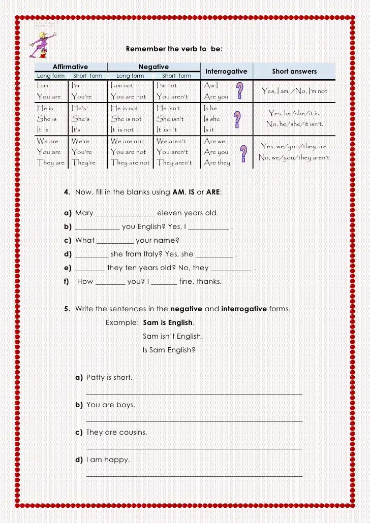 Atividades Sobre Verb To Be Affirmative Negative And Interrogative
