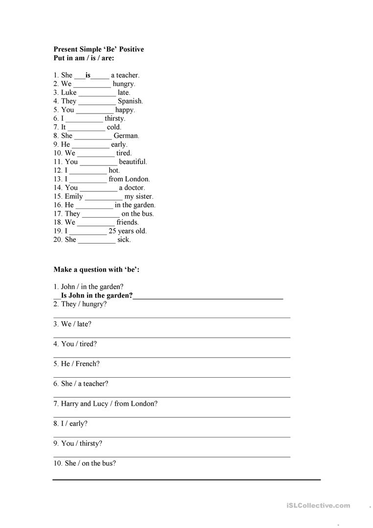 Atividades Sobre Verb To Be Affirmative Negative And Interrogative Form