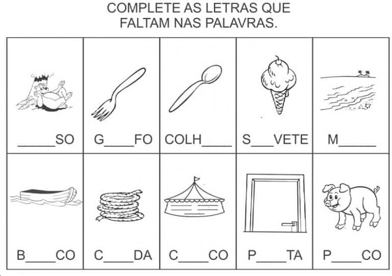 Atividades com as sílabas AR ER