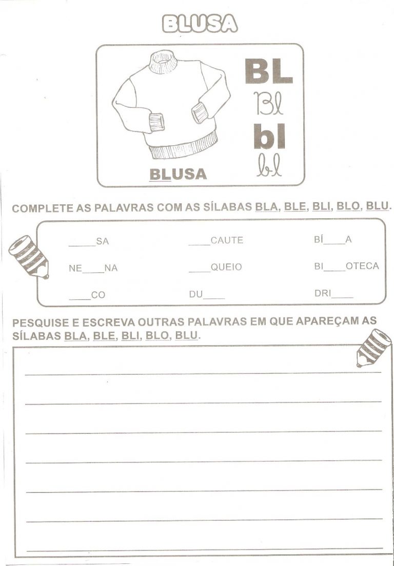 ATIVIDADES COM AS SILABAS BLA BLE BLI BLO BLU
