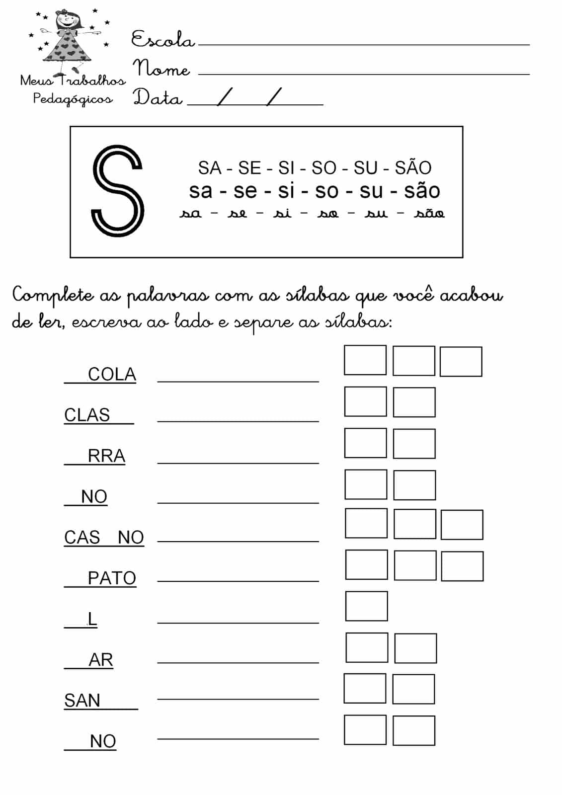 ATIVIDADES COM AS SILABAS BLA BLE BLI BLO BLU