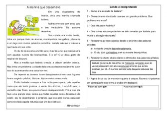 Exercicios De Portugues Interpretação De Texto 4 Ano