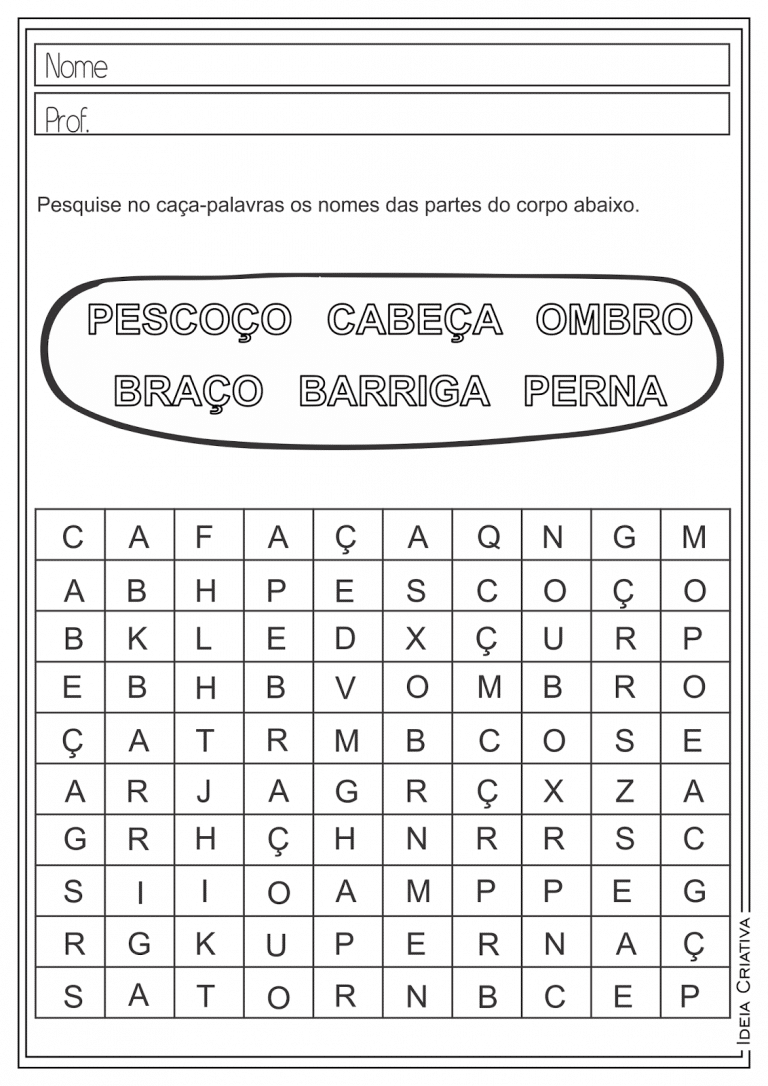 Caça Palavras Do Corpo Humano Com Resposta